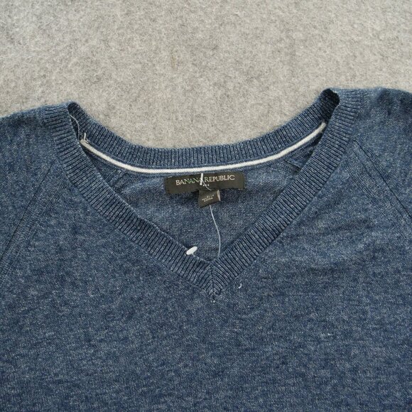 Banana Republic Sweater Mens Large Blue Pullover V-Neck Knit Long Sleeve - Picture 3 of 14